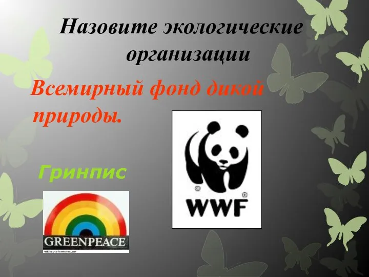 Назовите экологические организации Всемирный фонд дикой природы. Гринпис