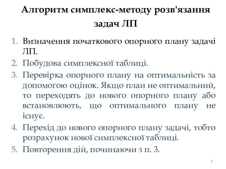 Алгоритм симплекс-методу розв'язання задач ЛП Визначення початкового опорного плану задачі ЛП.