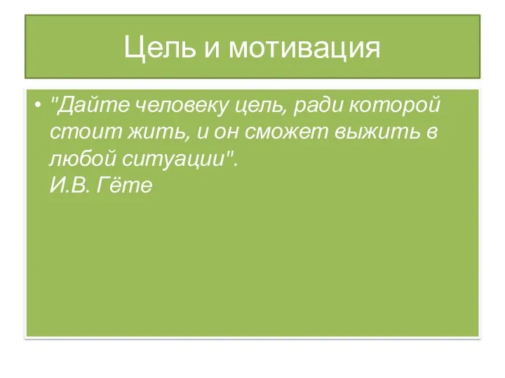 Цель и мотивация "Дайте человеку цель, ради которой стоит жить, и