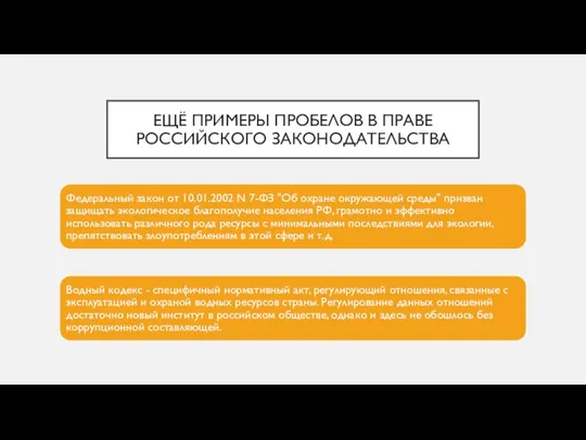 ЕЩЁ ПРИМЕРЫ ПРОБЕЛОВ В ПРАВЕ РОССИЙСКОГО ЗАКОНОДАТЕЛЬСТВА