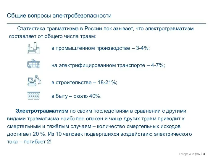 Общие вопросы электробезопасности Статистика травматизма в России пок азывает, что электротравматизм