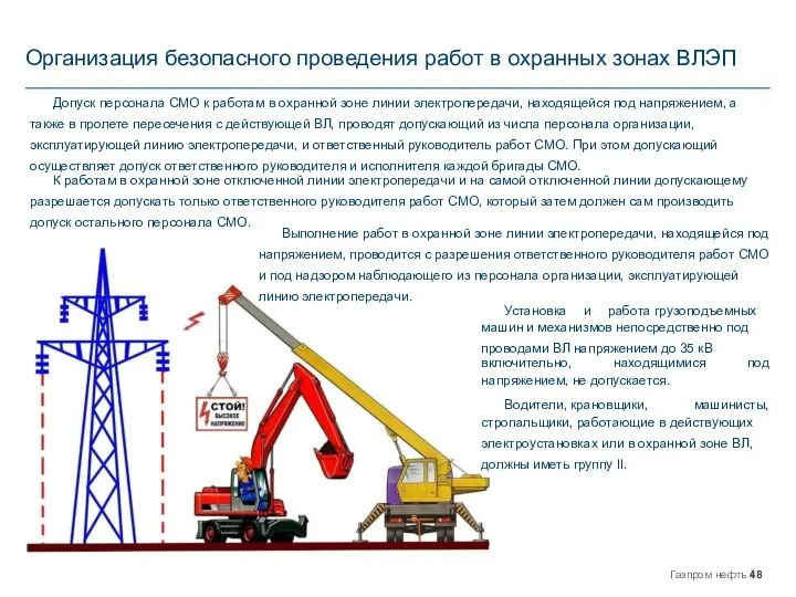 Организация безопасного проведения работ в охранных зонах ВЛЭП Допуск персонала СМО