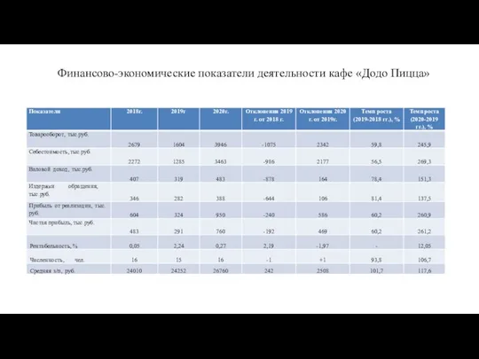 Финансово-экономические показатели деятельности кафе «Додо Пицца»