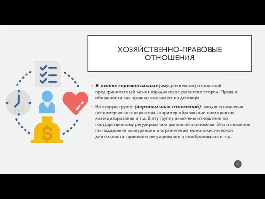 ХОЗЯЙСТВЕННО-ПРАВОВЫЕ ОТНОШЕНИЯ В основе горизонтальных (имущественных) отношений предпринимателей лежит юридическое равенство