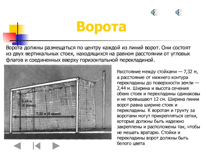 Ворота должны размещаться по центру каждой из линий ворот. Они состоят