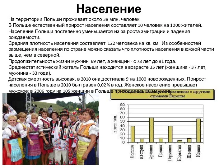 Население На территории Польши проживает около 38 млн. человек. В Польше