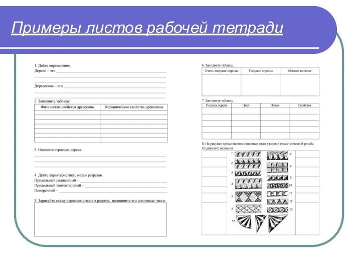 Примеры листов рабочей тетради