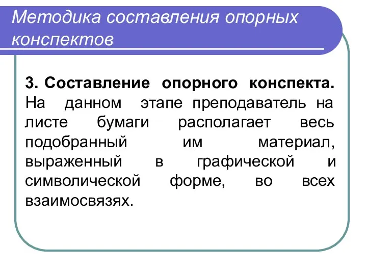 Методика составления опорных конспектов 3. Составление опорного конспекта. На данном этапе