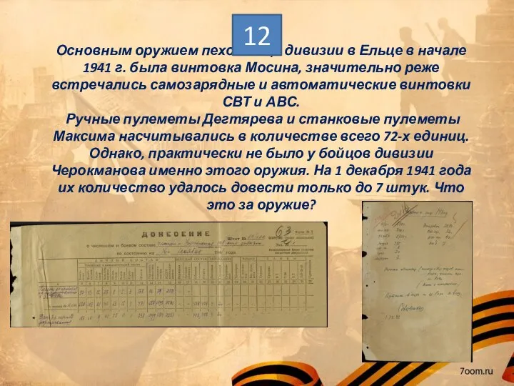 Основным оружием пехотинца дивизии в Ельце в начале 1941 г. была