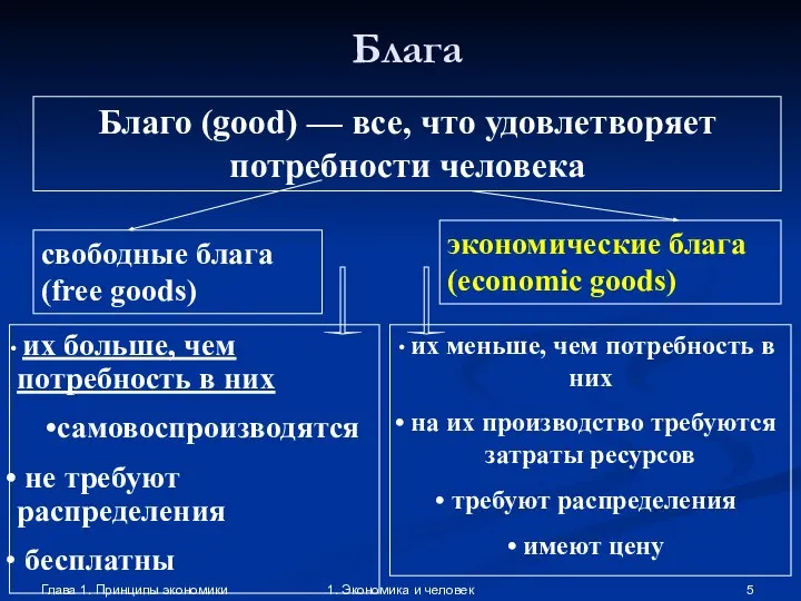 Глава 1. Принципы экономики 1. Экономика и человек Блага Благо (good)