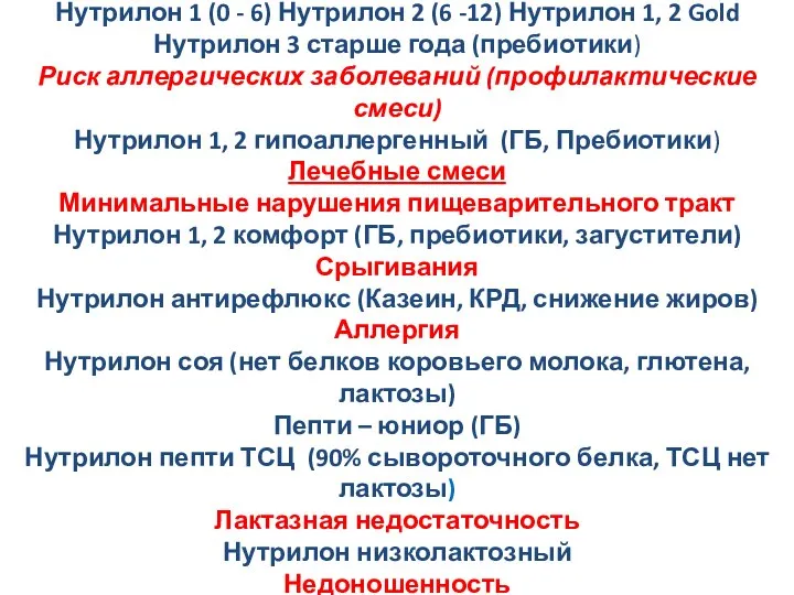 Здоровые дети (базовые смеси) Нутрилон 1 (0 - 6) Нутрилон 2