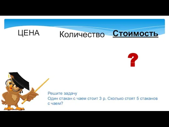 Решите задачу Один стакан с чаем стоит 3 р. Сколько стоят 5 стаканов с чаем?