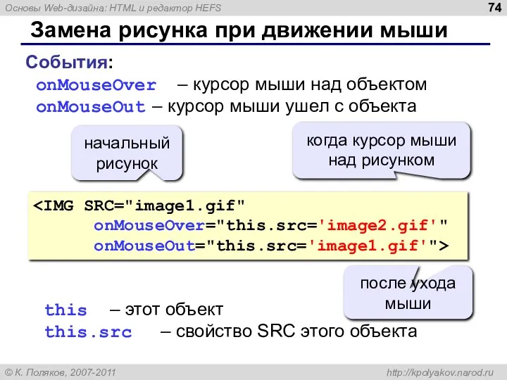 Замена рисунка при движении мыши когда курсор мыши над рисунком после