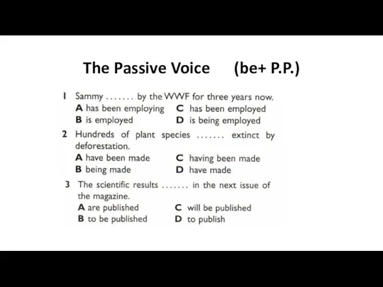 The Passive Voice (be+ P.P.)