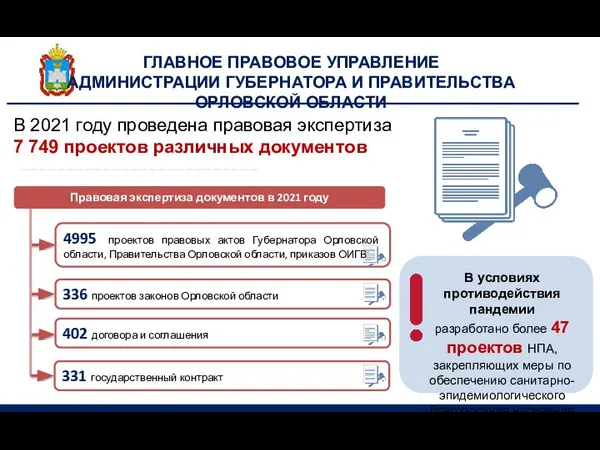 ГЛАВНОЕ ПРАВОВОЕ УПРАВЛЕНИЕ АДМИНИСТРАЦИИ ГУБЕРНАТОРА И ПРАВИТЕЛЬСТВА ОРЛОВСКОЙ ОБЛАСТИ В 2021