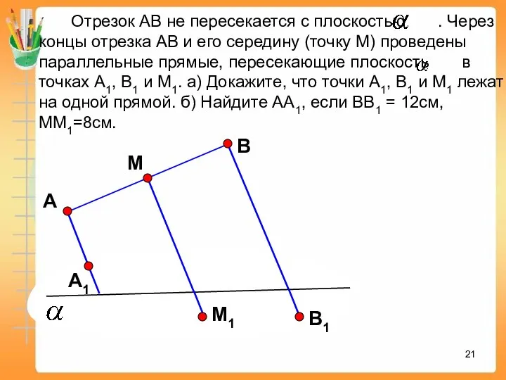 Отрезок АВ не пересекается с плоскостью . Через концы отрезка АВ