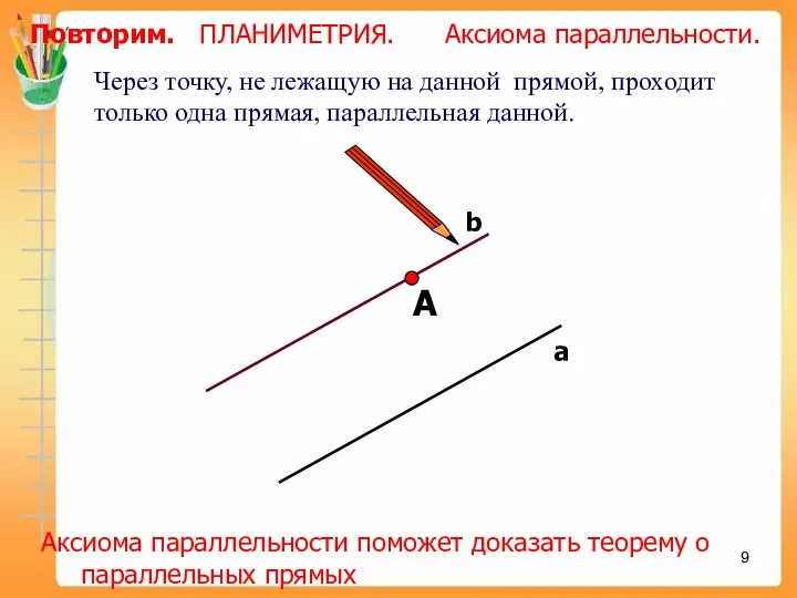 А Через точку, не лежащую на данной прямой, проходит только одна