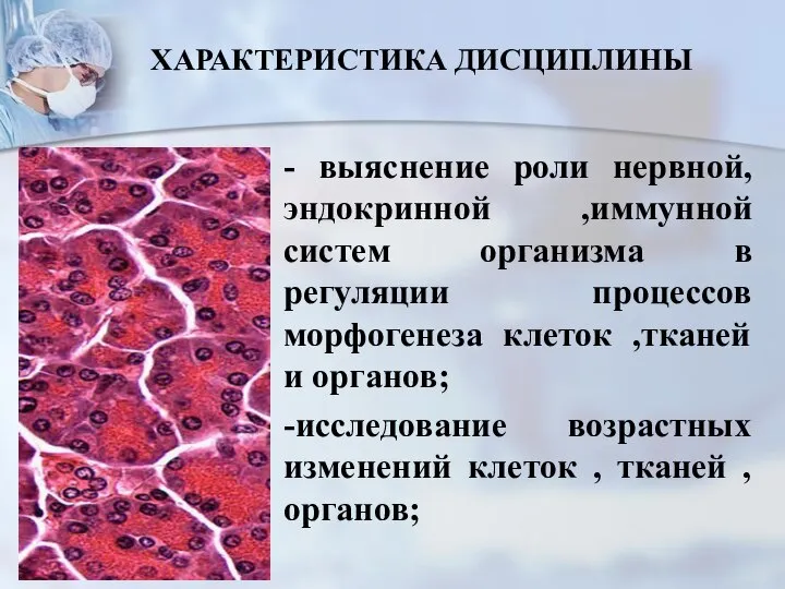 ХАРАКТЕРИСТИКА ДИСЦИПЛИНЫ - выяснение роли нервной, эндокринной ,иммунной систем организма в