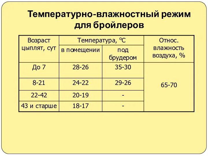 Температурно-влажностный режим для бройлеров