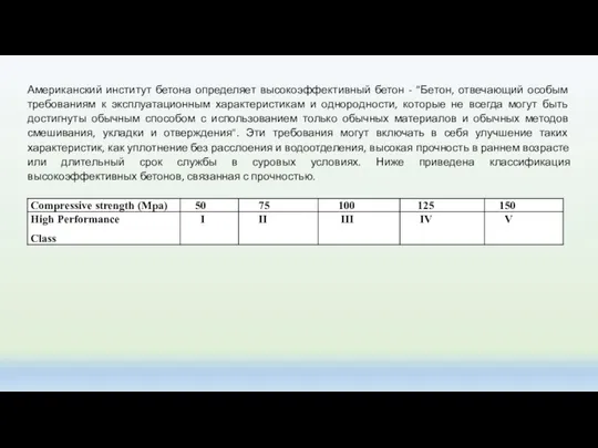 Американский институт бетона определяет высокоэффективный бетон - ”Бетон, отвечающий особым требованиям