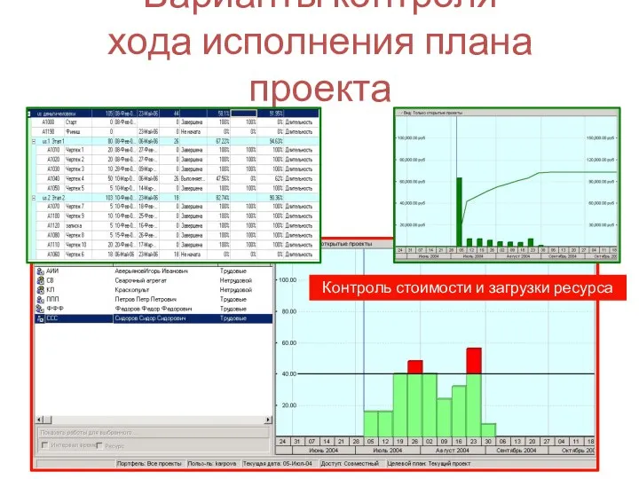 Варианты контроля хода исполнения плана проекта Контроль стоимости и загрузки ресурса