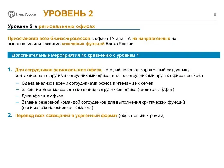 Приостановка всех бизнес-процессов в офисе ТУ или ПУ, не направленных на