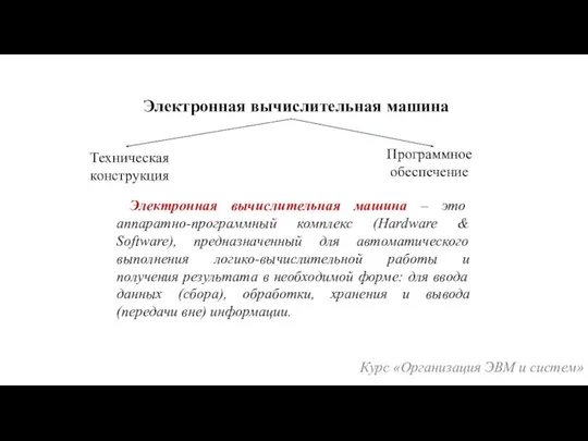 Электронная вычислительная машина Курс «Организация ЭВМ и систем» Электронная вычислительная машина