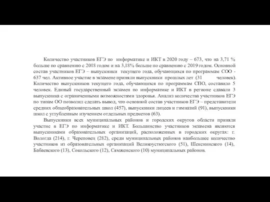 Количество участников ЕГЭ по информатике и ИКТ в 2020 году –