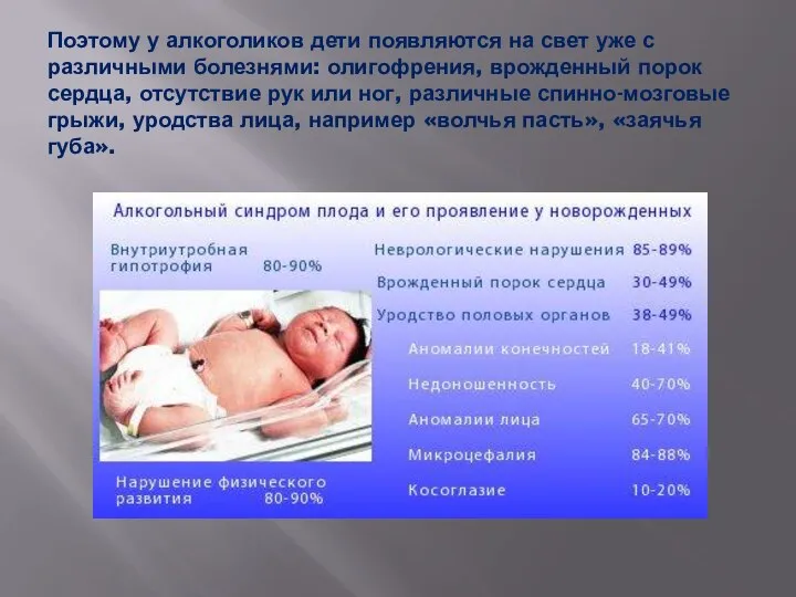 Поэтому у алкоголиков дети появляются на свет уже с различными болезнями: