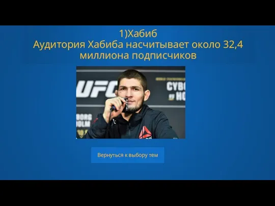 1)Хабиб Аудитория Хабиба насчитывает около 32,4 миллиона подписчиков