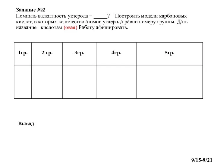 Задание №2 Помнить валентность углерода = _____? Построить модели карбоновых кислот,