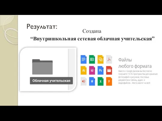 Результат: Создана “Внутришкольная сетевая облачная учительская”