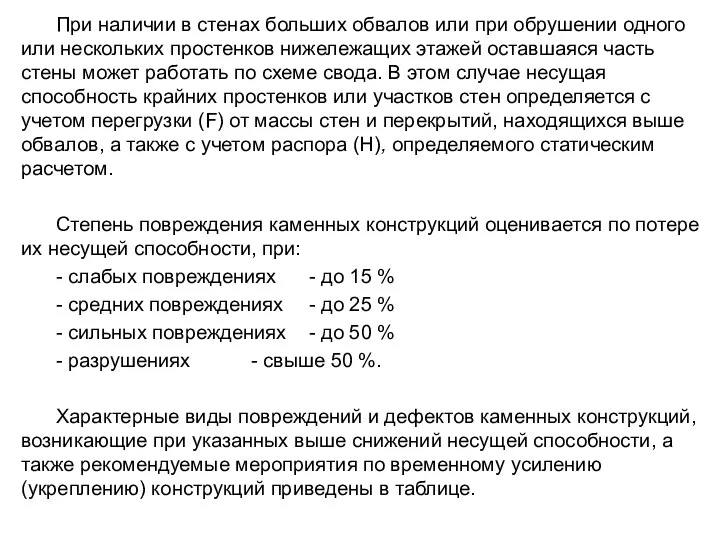 При наличии в стенах больших обвалов или при обрушении одного или