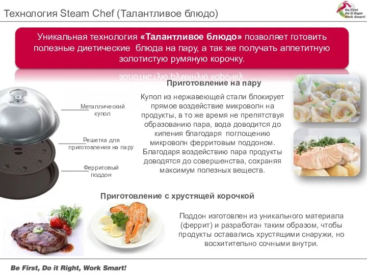 Технология Steam Chef (Талантливое блюдо) Уникальная технология «Талантливое блюдо» позволяет готовить