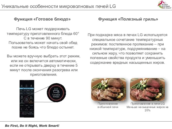 Уникальные особенности микроволновых печей LG Функция «Готовое блюдо» Функция «Полезный гриль»