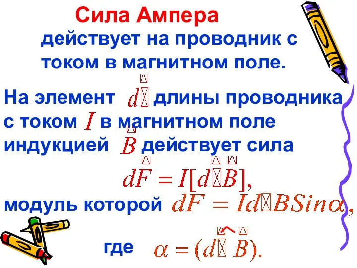 Сила Ампера действует на проводник с током в магнитном поле. На