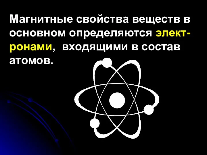 Магнитные свойства веществ в основном определяются элект- ронами, входящими в состав атомов.