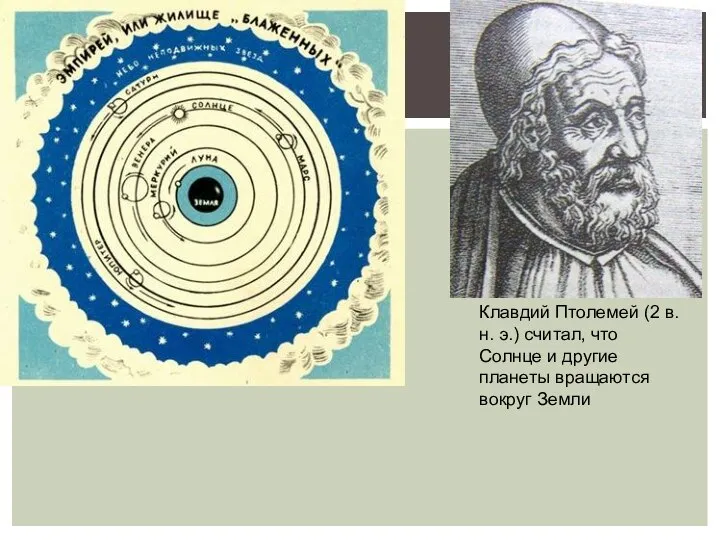Клавдий Птолемей (2 в. н. э.) считал, что Солнце и другие планеты вращаются вокруг Земли