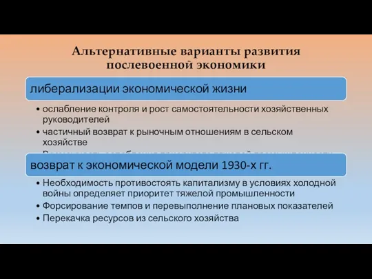 Альтернативные варианты развития послевоенной экономики