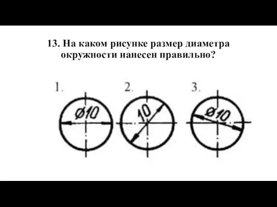 13. На каком рисунке размер диаметра окружности нанесен правильно?
