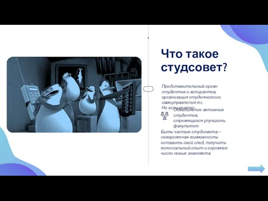 Что такое студсовет? Представительный орган студентов и аспирантов, организация студенческого самоуправления