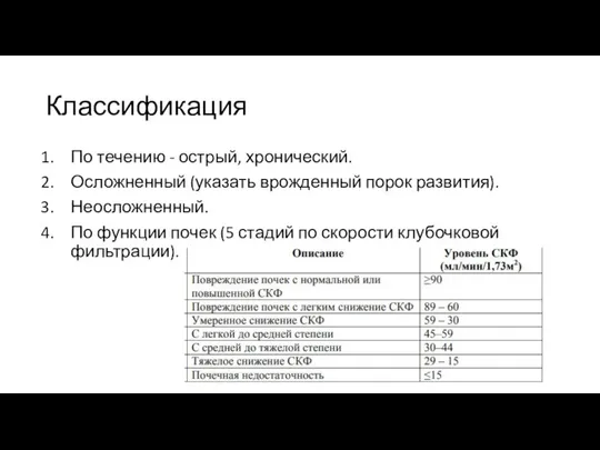 Классификация По течению - острый, хронический. Осложненный (указать врожденный порок развития).