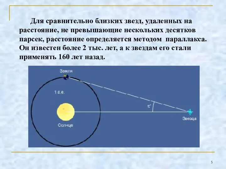 Для сравнительно близких звезд, удаленных на расстояние, не превышающие нескольких десятков