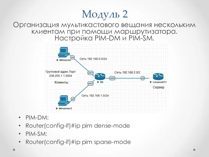 Модуль 2 Организация мультикастового вещания нескольким клиентам при помощи маршрутизатора. Настройка