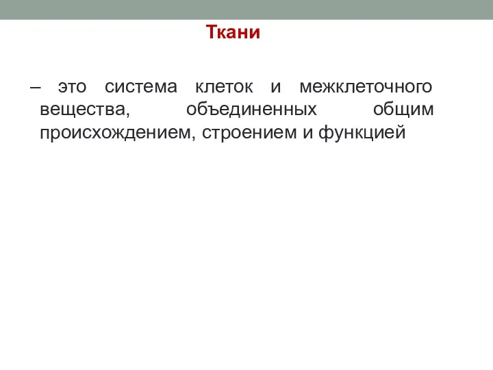 Ткани – это система клеток и межклеточного вещества, объединенных общим происхождением, строением и функцией