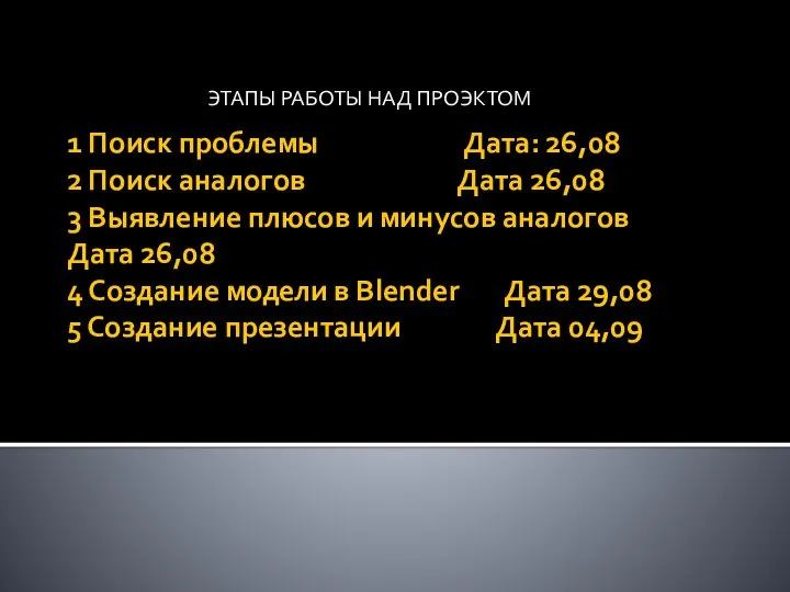 1 Поиск проблемы Дата: 26,08 2 Поиск аналогов Дата 26,08 3