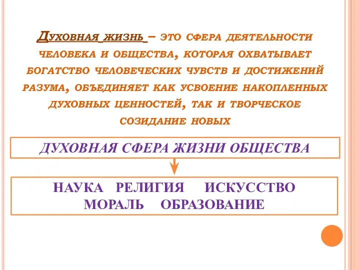 Духовная жизнь – это сфера деятельности человека и общества, которая охватывает