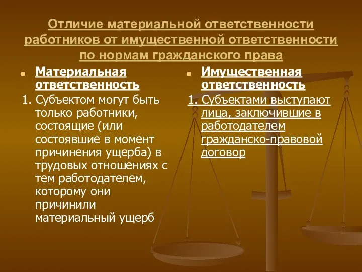 Отличие материальной ответственности работников от имущественной ответственности по нормам гражданского права