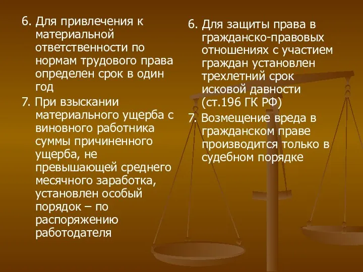 6. Для привлечения к материальной ответственности по нормам трудового права определен