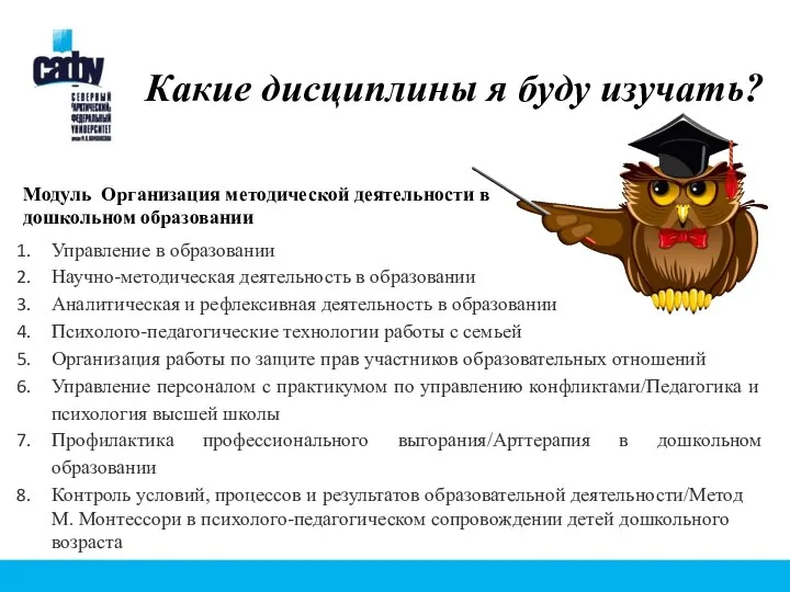 Какие дисциплины я буду изучать? Модуль Организация методической деятельности в дошкольном